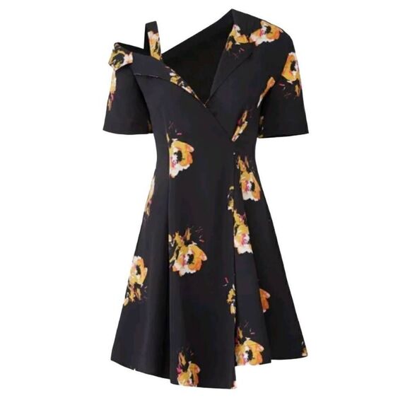 A.L.C. Lucia Silk Floral Black Off Shoulder Mini Dress Size 8 - Picture 3 of 12